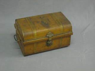 A Victorian metal trunk with hinged lid 17"