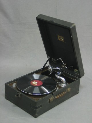 An HMV portable manual gramophone