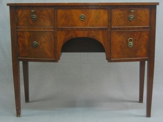 A Georgian style mahogany bow front sideboard fitted 1 long drawer flanked by a pair of cupboards, raised on square tapering supports 42"