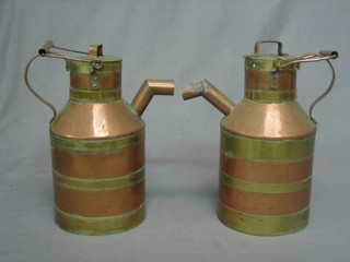 A pair of 19th Century copper and brass spouted jugs 10"