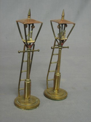 A pair of brass models of gas lamps 9"