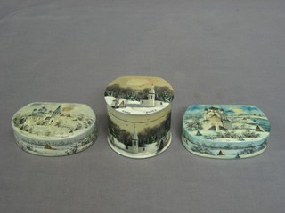 3 Russian lacquered boxes decorated a snowy landscape 