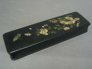 A 19th Century rectangular lacquered glove box 12"