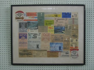 A good collection of 1980's motor racing Grand Prix tickets framed 20" x 25"