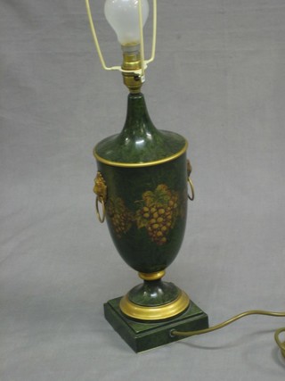 A metal table lamp in the form of a twin handled urn 14"