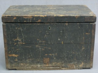 A 19th Century pine and metal bound trunk with iron drop handles, the lid painted Captain Champion-Jones Royal Engineers (Captain Champion-Jones was Lieutenant John Chard's Squadron Commander and sent him to the mission station at Rorke's Drift, where he subsequently won the Victoria Cross) 30"