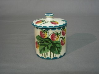 A circular Wemyss preserve jar and cover with strawberry decoration 4"