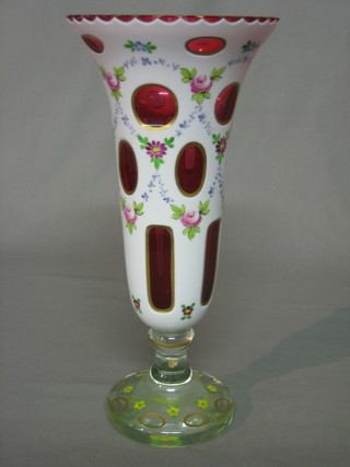 A trumpet shaped red Bohemian glass vase 12"