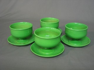 4 green glazed Ashtead pottery pedestal soup bowls