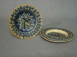A pair of Eastern blue and white pottery plates decorated birds 8"