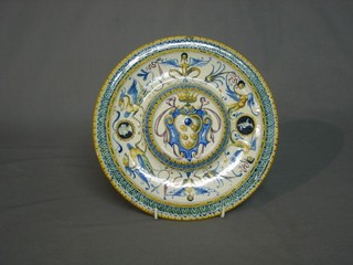A circular Quimper style dish, the reverse with cockerel mark and 37 9"