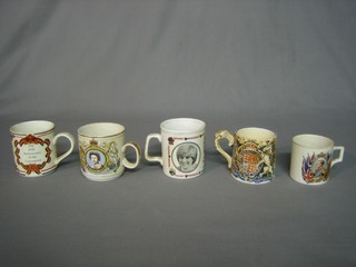A 1937 George VI Coronation mug designed by Dame Laura Knight, an Edward VIII coronation mug, 2 Silver Jubilee mugs and a Charles and Diana marriage mug