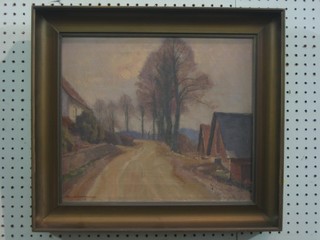 A Lundgreen, Continental oil on canvas "Track with Buildings" 12" x 14"  signed bottom left hand corner