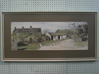 Watercolour drawing "Yorkshire Farm House and Buildings" 9 1/2" x 27"