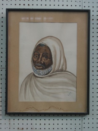 CAT, watercolour, head and shoulders portrait "Tribesman" 13" x 10"