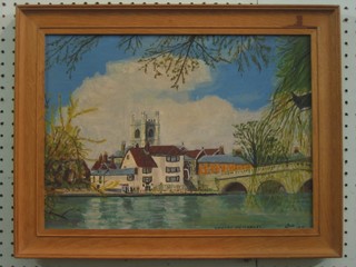 L Ross, impressionist oil on board "Henley on Thames" 12" x 16"