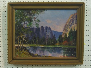 Arthur Williamson, oil painting on board  "Mountain Lake Scene, Montana" 14" x 18"