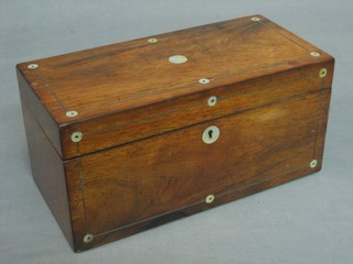 A rectangular Victorian rosewood tea caddy inlaid mother of pearl (no interior) 12"