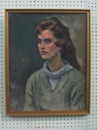 Jan Korwin-Kochanovsky, Russian School, oil on board head and shoulders portrait "Seated Lady" 19" x 15"