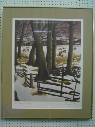 Simon Patuce, limited edition coloured print "Harvesting Snow" signed in the margin with blind proof stamp 23" x 18"
