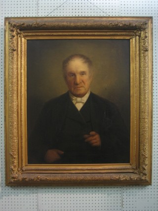 Victorian oil on canvas, head and shoulders portrait "Gentleman" 30" x 24" (old patched repair to the back)