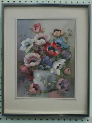 Jack Carter, watercolour, still life study "Vase of Sweet Peas" 9" x 7"