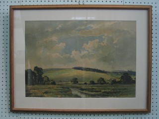 Edwin Harris, watercolour "The Downs Near Storrington" signed, the reverse with Aldridge Bros. label 14" x 21"
