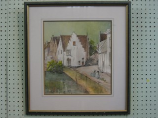 Esther Dangerfield, watercolour drawing "Tranquil Inn Bruges" 12" x 11"