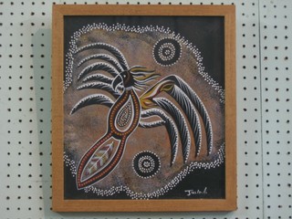 Julie A, Australian School oil on panel "Mythical Bird" 12" x 11"