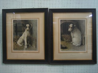 After Sam. Fulton, a pair of coloured prints of Jack Russells "Grace and Disgrace" 15" x 12"