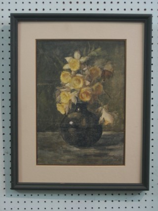 Victorian watercolour, still life study "Vase of Daffodils"  13" x 9 1/1" indistinctly signed to bottom right hand corner