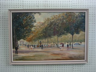 Gearge Hann, impressionist oil on board "Champs Elysees Paris" 19" x 29"