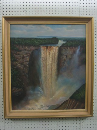 Oil on board "Waterfall" 22" x 19" indistinctly signed to bottom right hand corner