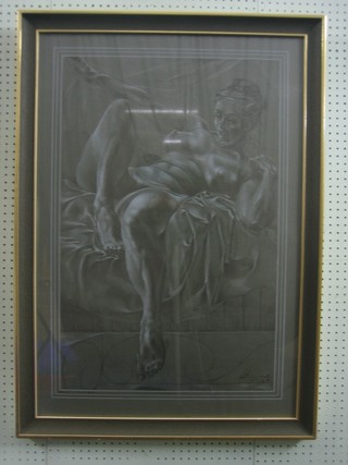 A Brunt, artists proof study of a reclining naked lady "Amore Expectant"  impression number 3, 32" x 21"