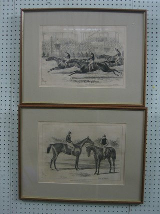 A pair of 19th Century monochrome prints "The Finish For The Derby" and "The Winner of the Derby and Oaks" 10" x 14"