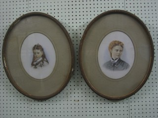 A pair of Victorian enhanced photograph portraits "Young Girls" 9" oval
