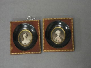 A pair of oval portrait miniatures "Lady and Gentleman" 2"