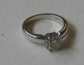 A lady's 18ct white gold dress ring set a solitaire diamond, approx 1.5ct