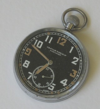 An Orator Watch Company War Office issue open faced pocket watch, the dial marked Orator Watch Co. Precision, the reverse marked a crows foot GSTP 152186 XX