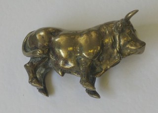 A brass vesta case in the form of a standing bull 3"