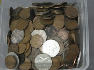 A collection of copper coins, crowns etc