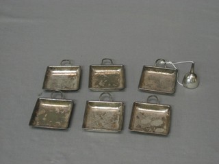 6 square shaped silver plated ashtrays and a silver plated perfume funnel