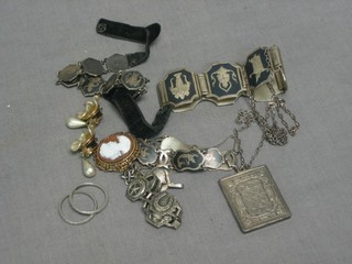 3 niello bracelets, an ingot pendant and a small quantity of costume jewellery