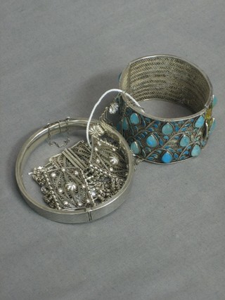 A silver bracelet, 2 silver filigree bracelets and a diamonte necklace