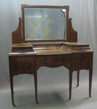 An Edwardian inlaid mahogany dressing table with swing mirror fitted 1 long and 3 short drawers, raised on square tapering supports 51"