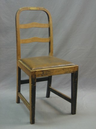 An oak ladder back dining chair, removed from the first class lounge of RMS Mauritania