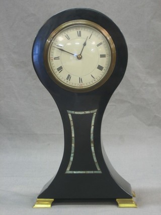 A handsome Victorian 8 day mantel clock with enamelled dial and Roman numerals contained in a marble balloon shaped case, raised on ogee bracket feet 11" (movement sadly replaced with a quartz movement)