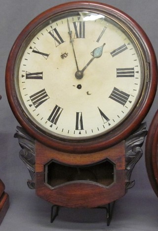 A 19th Century drop dial fusee wall clock with 11" painted dial and 4" back plate