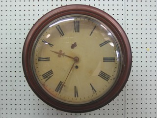 A 19th Century fusee wall clock, the 12" circular painted dial with Roman numerals and with 4 1/2" rectangular brass back plate