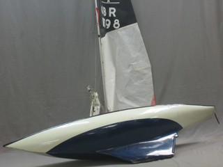 A large model pond yacht complete with cabin and sails 80"